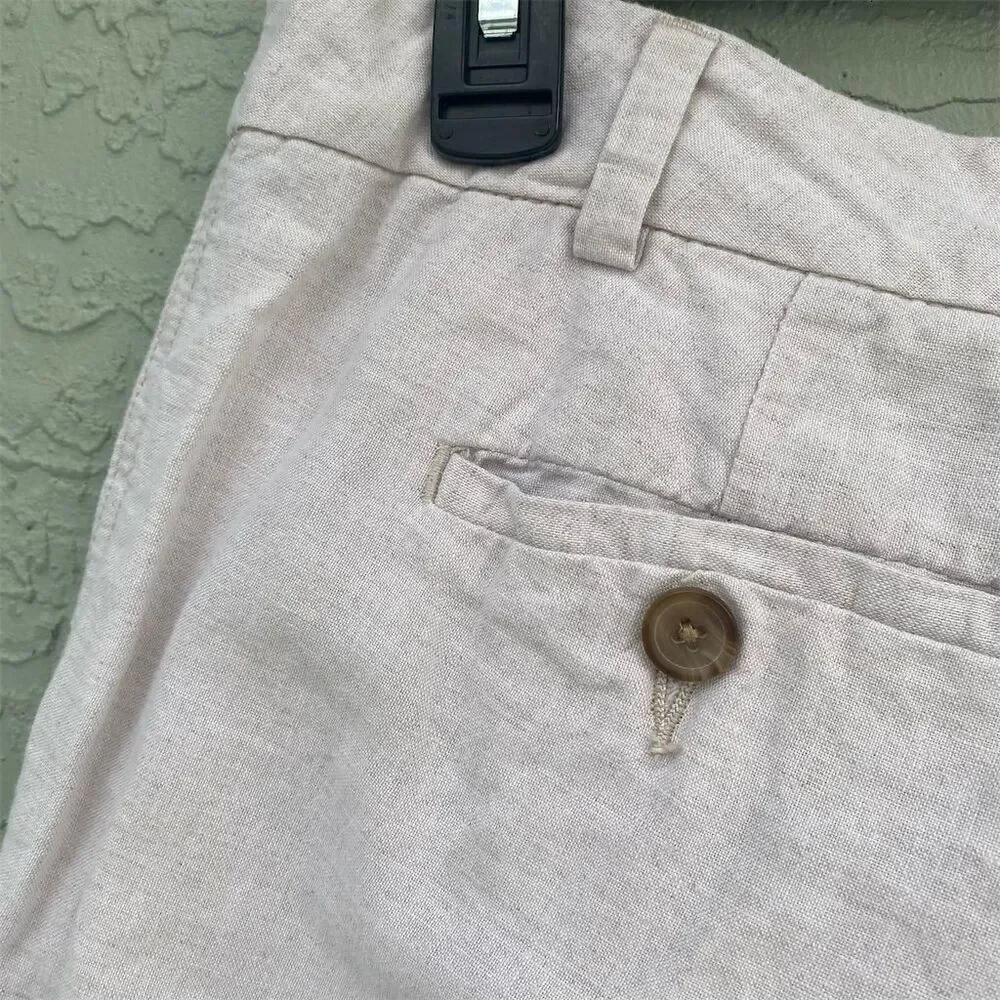 Banana Republic Women's Chino Pants Size 6 Beige Linen-Cotton Button